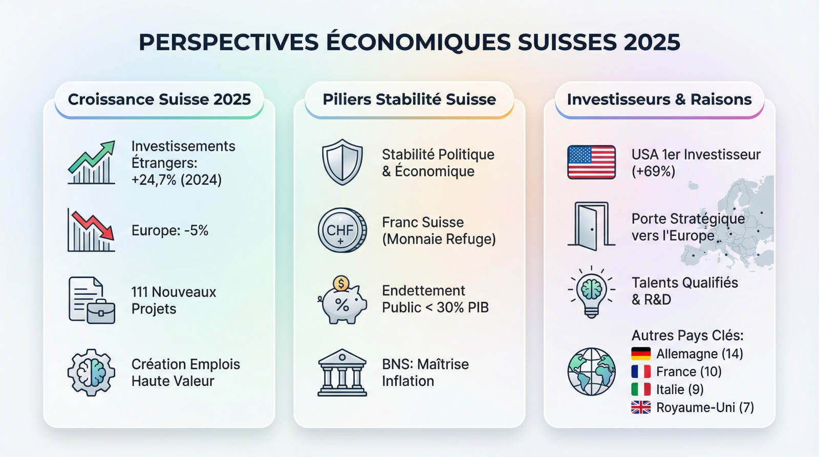 <strong>croissance des investissements étrangers en Suisse face au déclin européen</strong> pour 2025