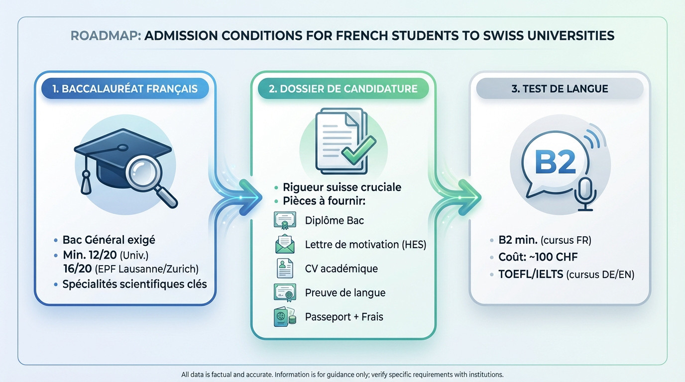 Étudiants devant une université suisse consultant les conditions d'admission