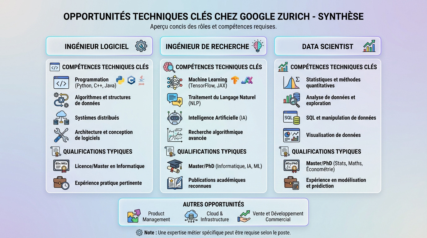 Bureaux de Google Zurich illustrant les opportunités techniques et l'environnement de travail moderne