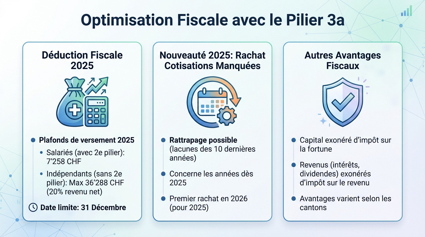 Graphique illustrant l'optimisation fiscale et les économies d'impôts réalisées grâce aux versements sur le pilier 3a en Suisse