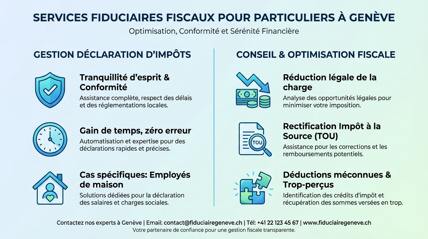 Expert fiduciaire analysant un dossier fiscal pour un particulier à Genève