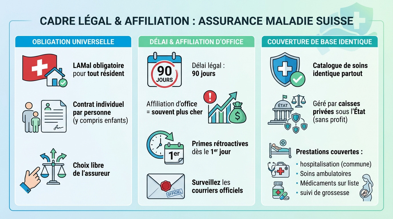 Cadre légal de l'affiliation à l'assurance maladie en Suisse
