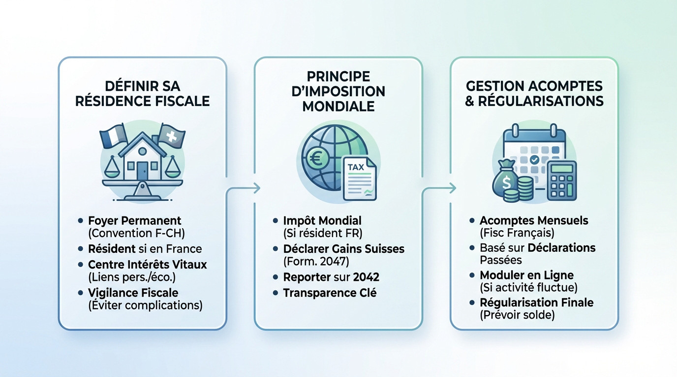 Guide fiscal détaillant les règles d'imposition et de résidence pour le travailleur frontalier indépendant