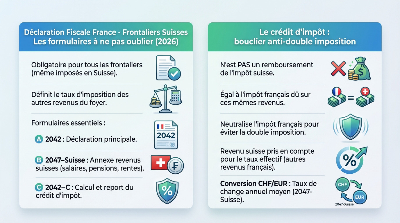 Formulaires fiscaux 2042 et 2047 pour la déclaration des revenus suisses en France