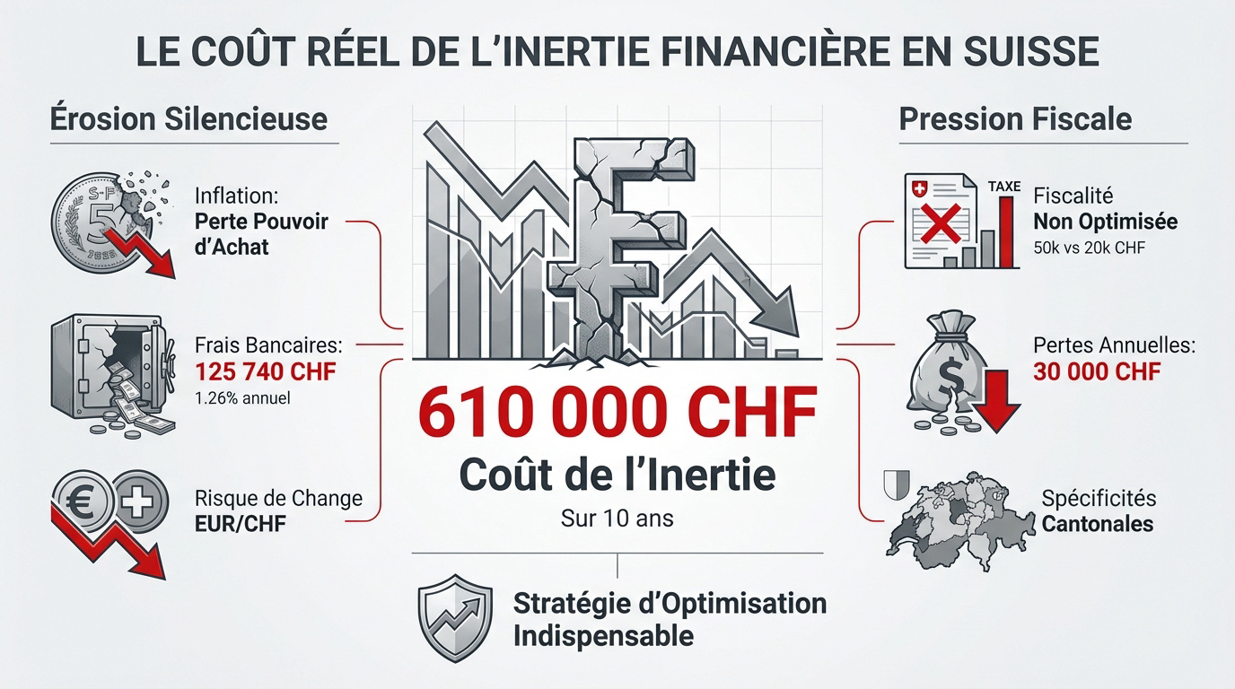 Graphique illustrant les pertes financières dues à l'inertie patrimoniale en Suisse