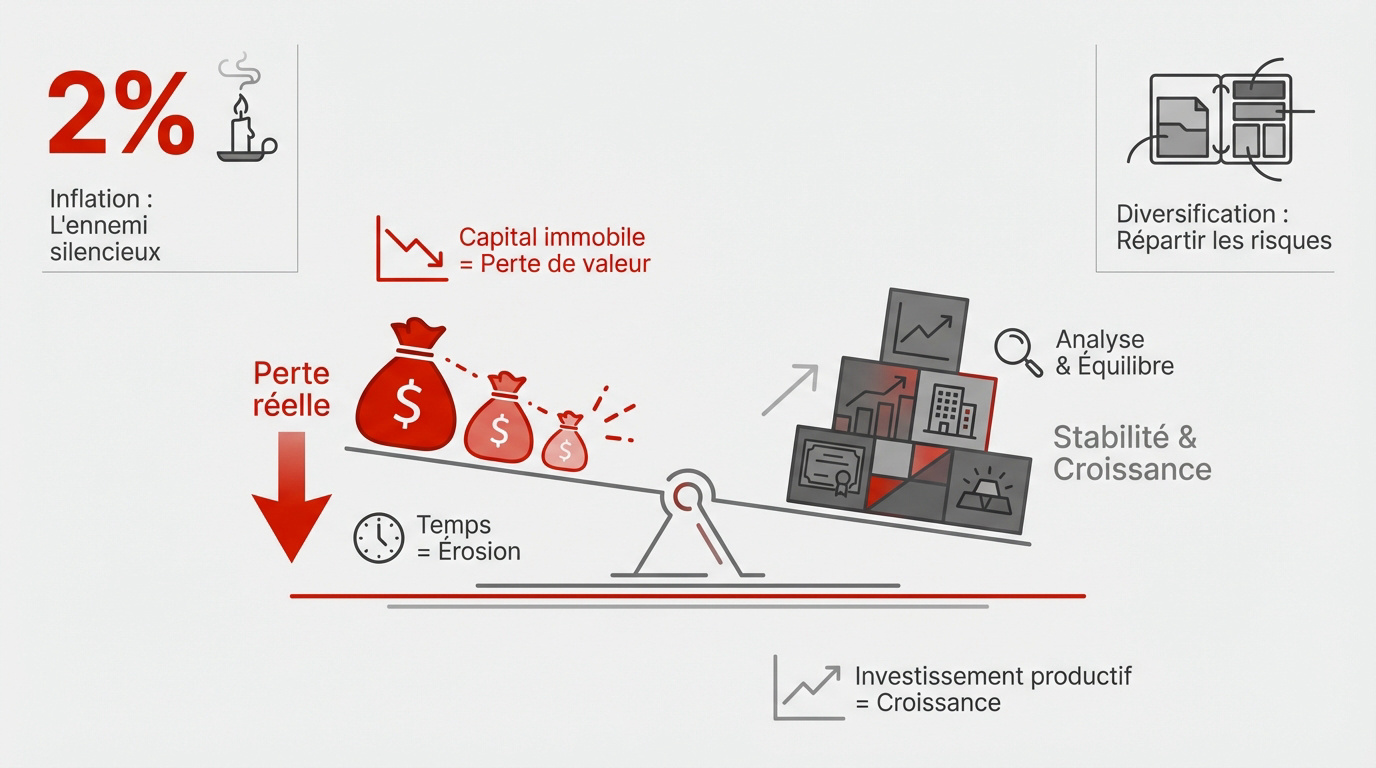 Graphique illustrant l'impact de l'inflation sur un capital face à la diversification