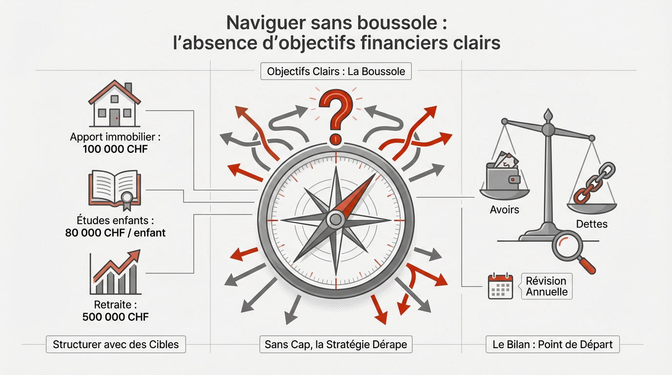 Investisseur observant un horizon financier flou sans stratégie définie