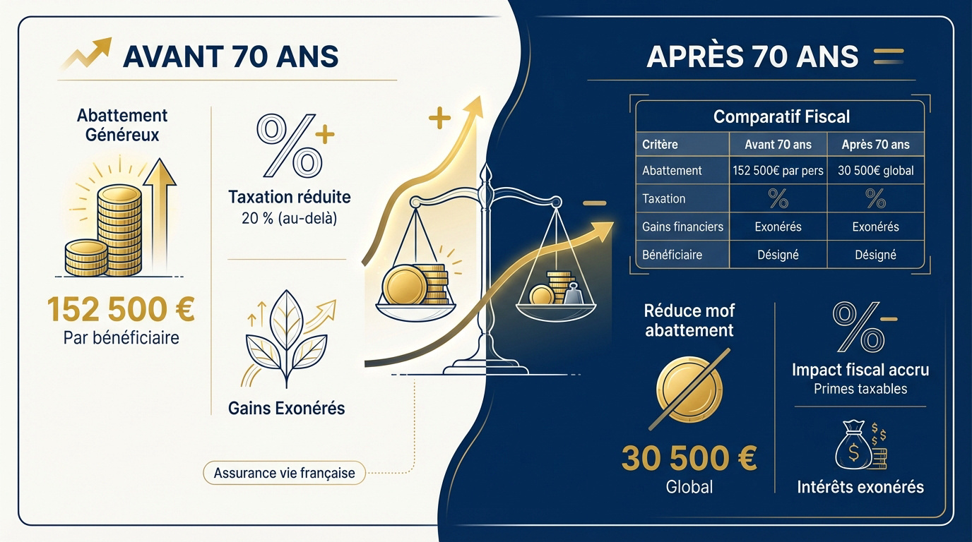 Comparaison de la fiscalité de l'assurance vie avant et après 70 ans
