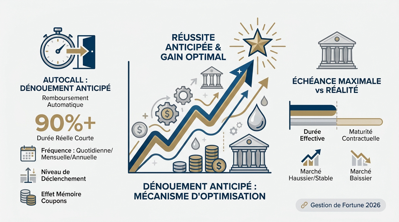 Schéma du mécanisme de remboursement anticipé autocall pour investisseurs