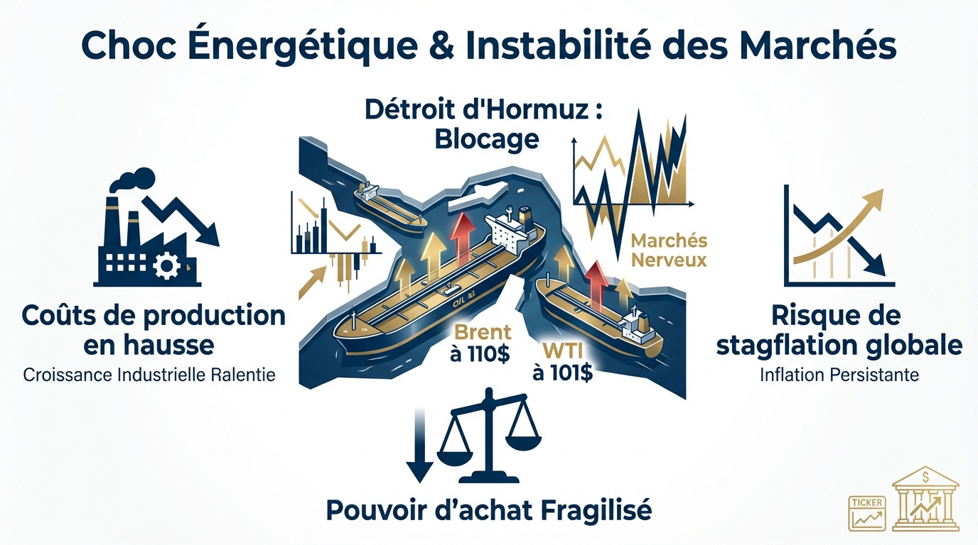 Graphique illustrant la hausse des prix du pétrole et la volatilité des marchés financiers
