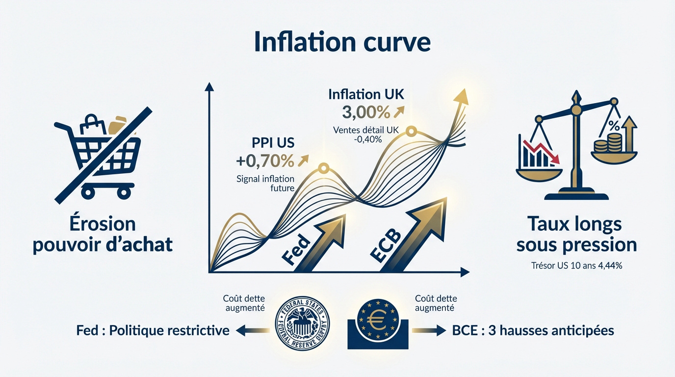 Graphique de l'évolution de l'inflation et réactions des marchés financiers