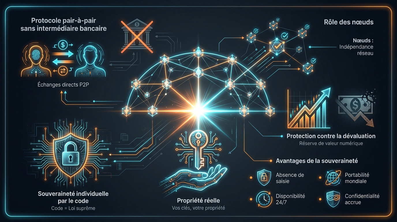 Infographie expliquant les piliers de la souveraineté numérique et du Bitcoin en 2026