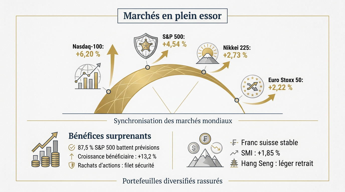 Graphique boursier illustrant la performance et la résilience des marchés financiers mondiaux