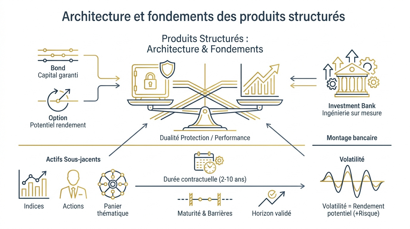 Schéma de la structure d'un produit financier combinant obligation et options