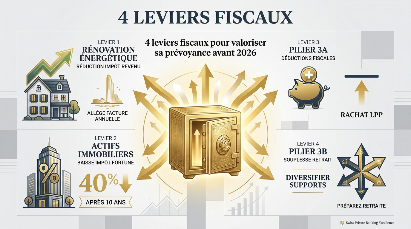 Conseiller financier analysant les leviers fiscaux et la prévoyance immobilière à Genève