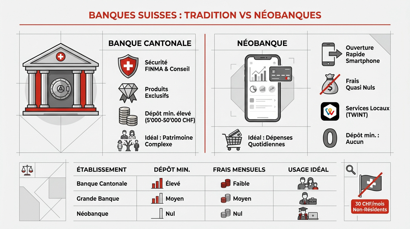 Comparaison entre les banques cantonales traditionnelles et les néobanques suisses