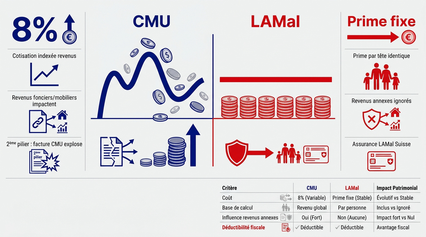 Comparaison financière entre les régimes CMU et LAMal pour frontaliers