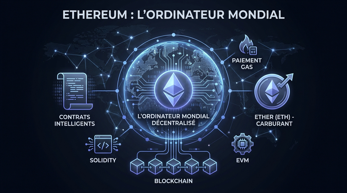 Représentation visuelle de la blockchain Ethereum et de son actif Ether