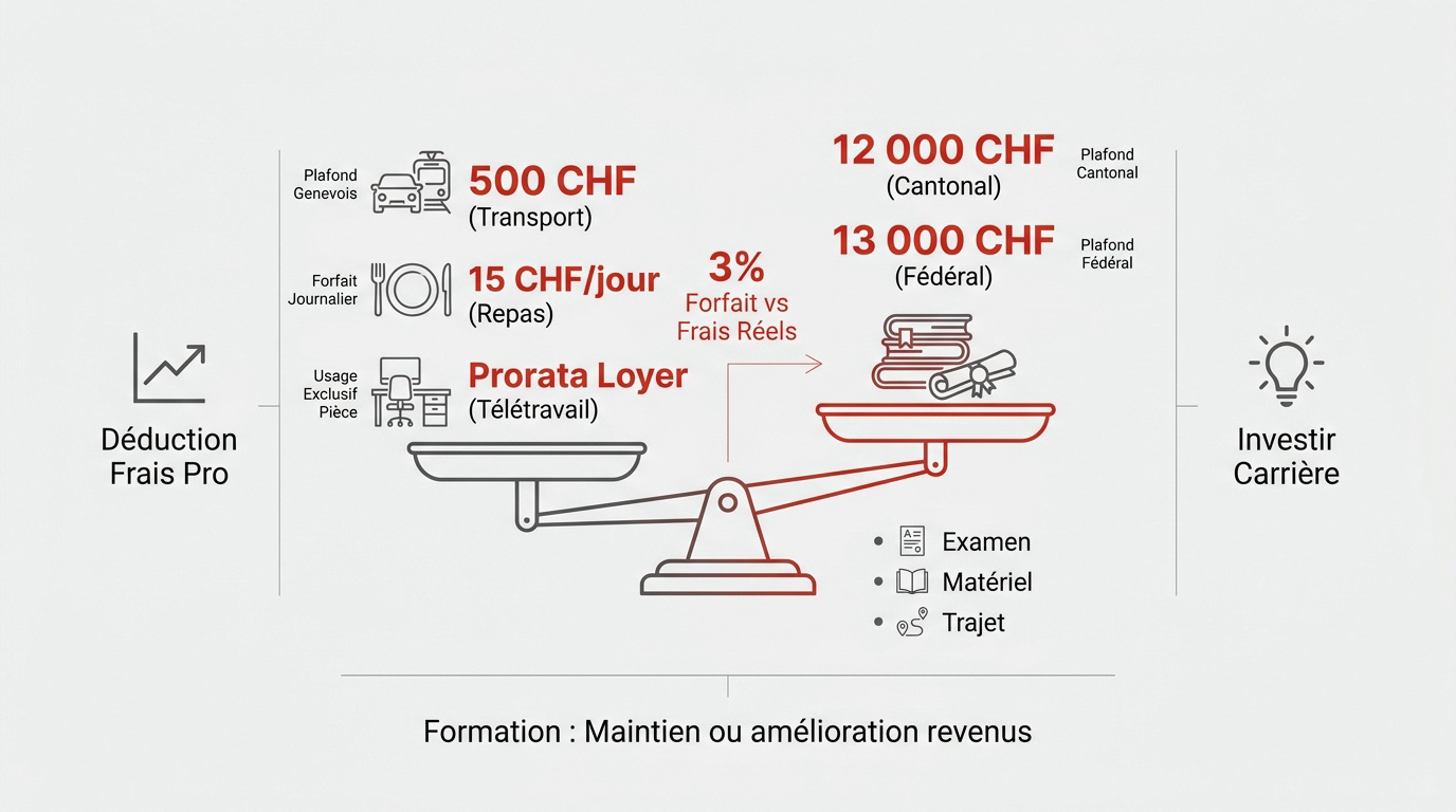 Comparaison entre déductions des frais professionnels et investissement en formation continue en Suisse