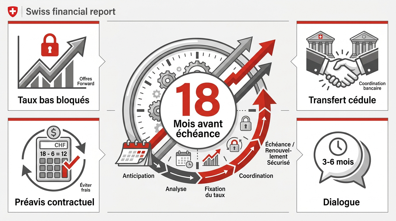 Infographie sur l'anticipation du rachat hypothécaire 18 mois avant l'échéance