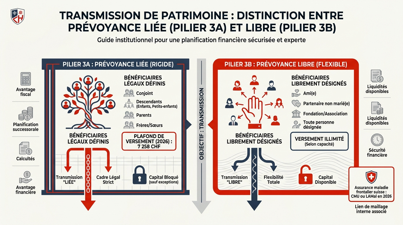 Comparaison des bénéficiaires entre pilier 3a et 3b pour la transmission de patrimoine