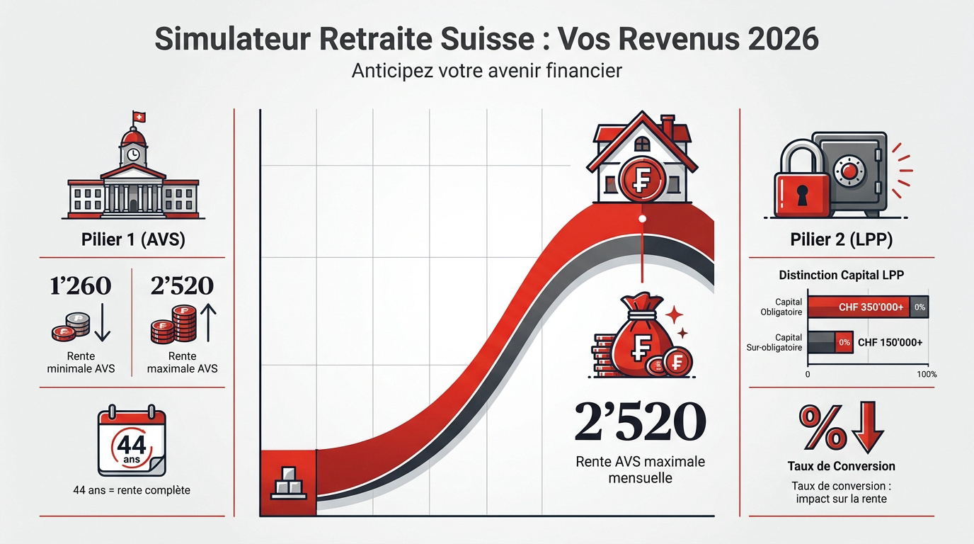 Simulation de planification de retraite suisse pour l'année 2026
