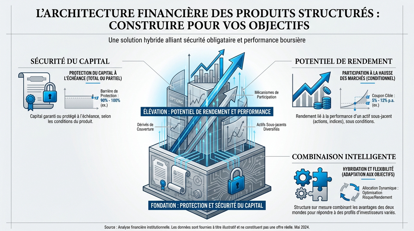 Schéma de la structure financière d'un produit structuré combinant obligations et dérivés