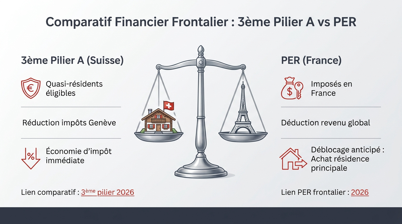 Comparatif fiscal entre le 3ème pilier A suisse et le PER français pour frontalier