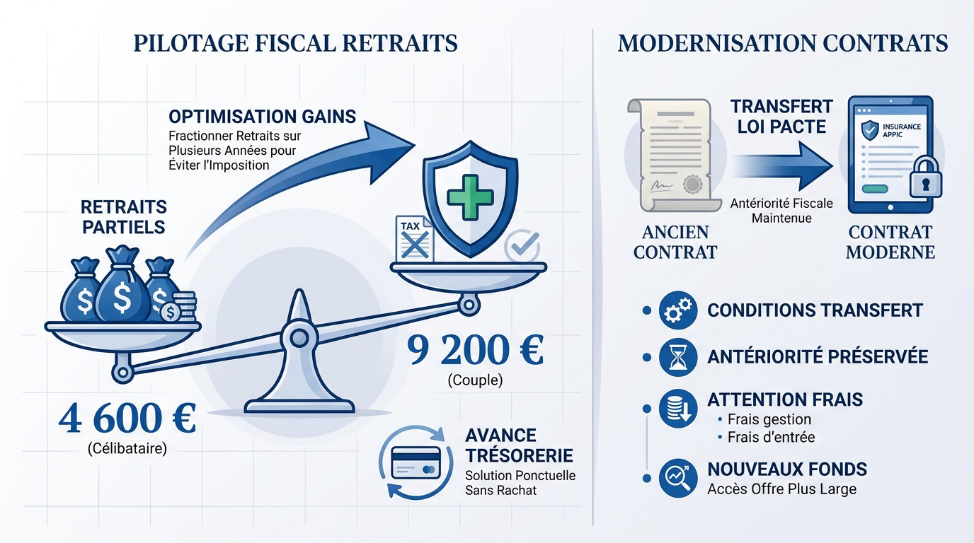 Graphique illustrant l'optimisation fiscale des rachats en assurance vie