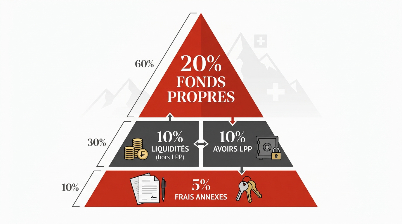 Schéma explicatif des 20 pourcent de fonds propres pour un achat immobilier en Suisse