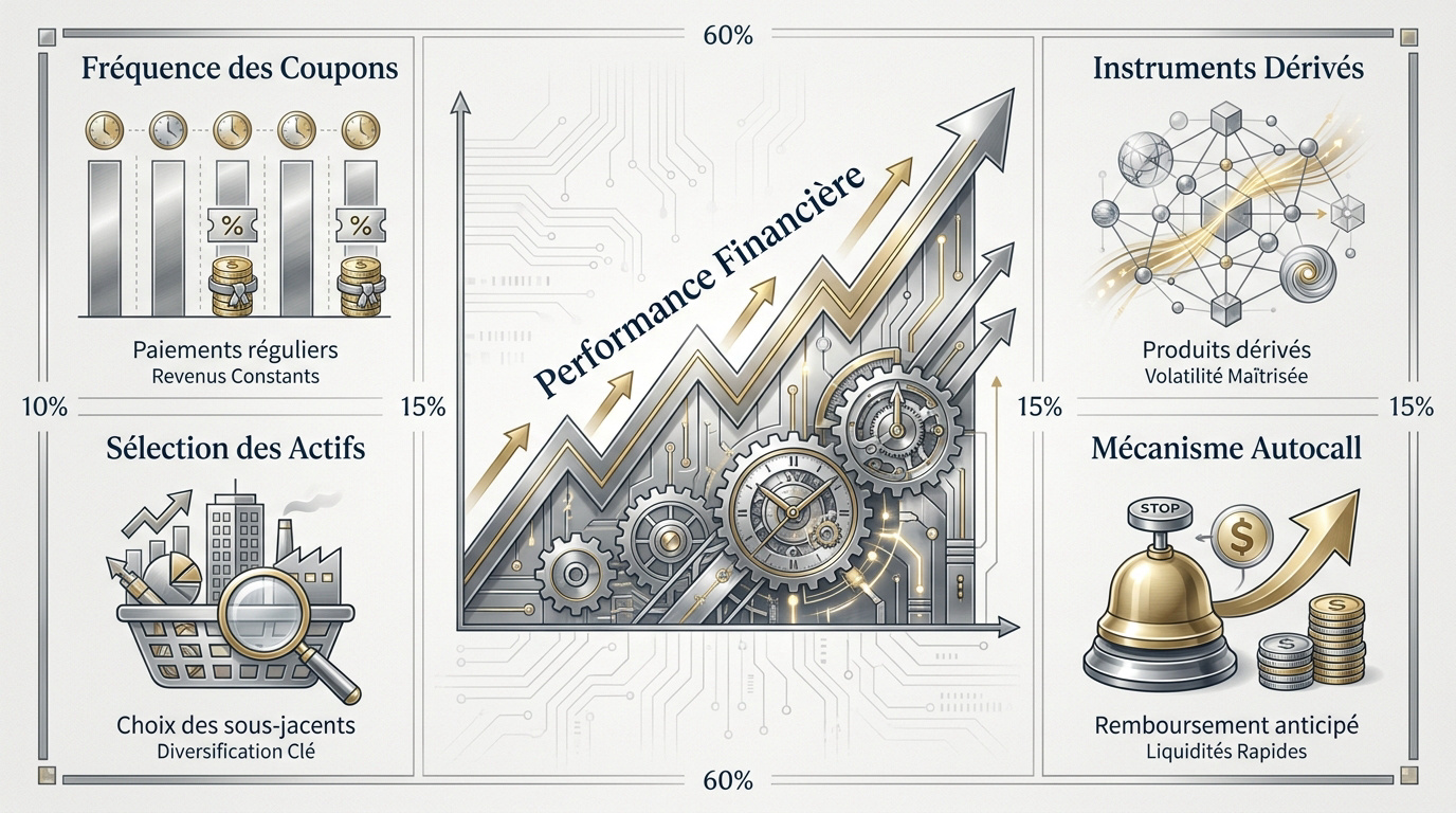 Schéma technique de l'ingénierie financière des produits structurés et mécanismes de rendement