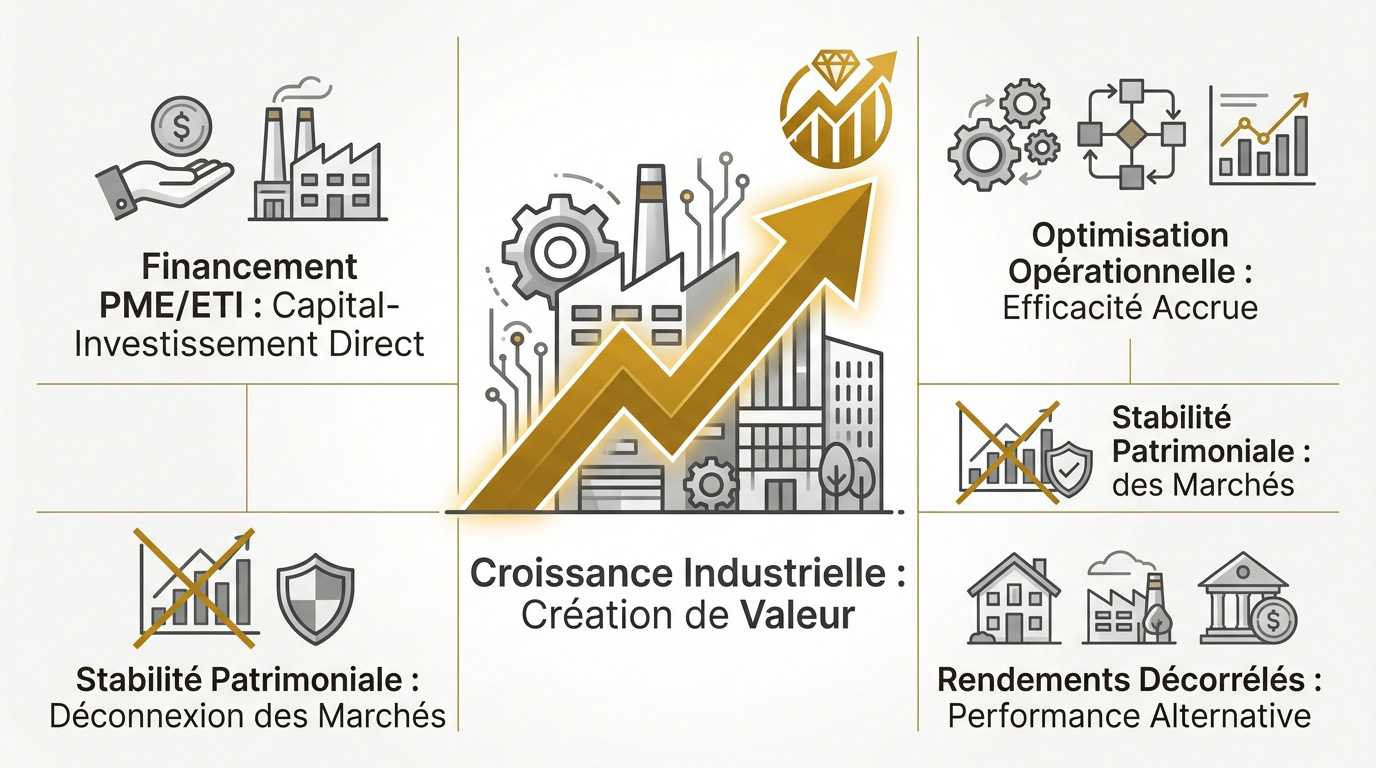 Infographie illustrant le lien entre économie réelle et croissance durable via le private equity