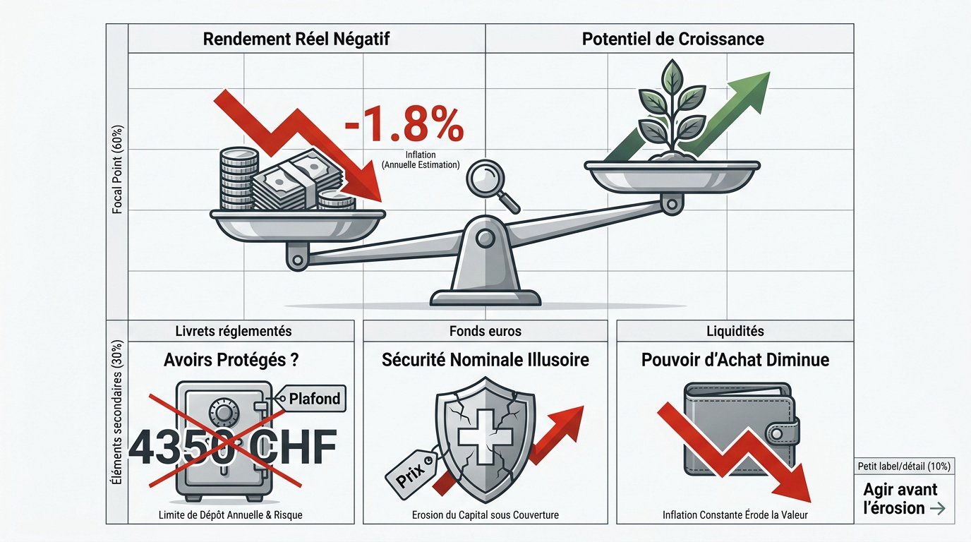 Graphique illustrant l'érosion des rendements réels par l'inflation en 2026