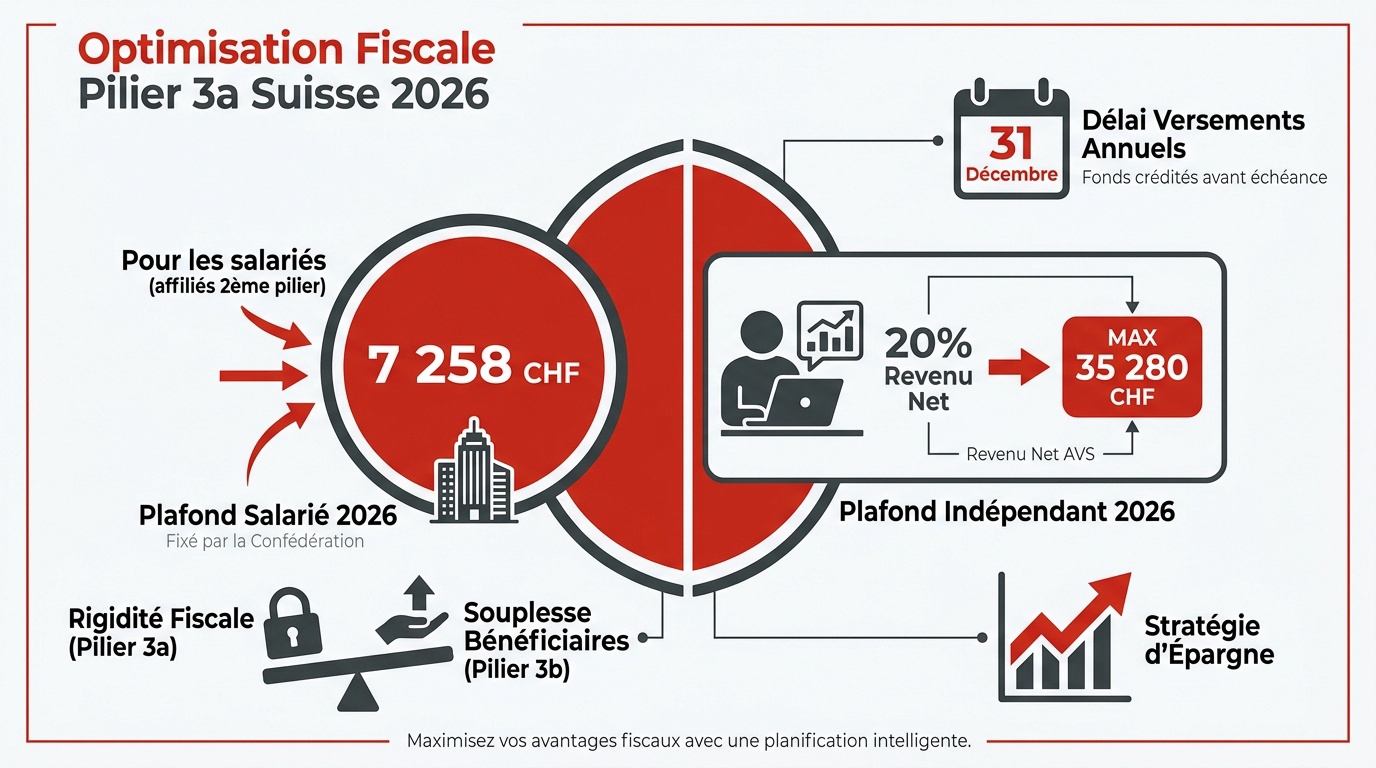 Graphique illustrant l'optimisation fiscale du 3ème pilier en Suisse pour 2026