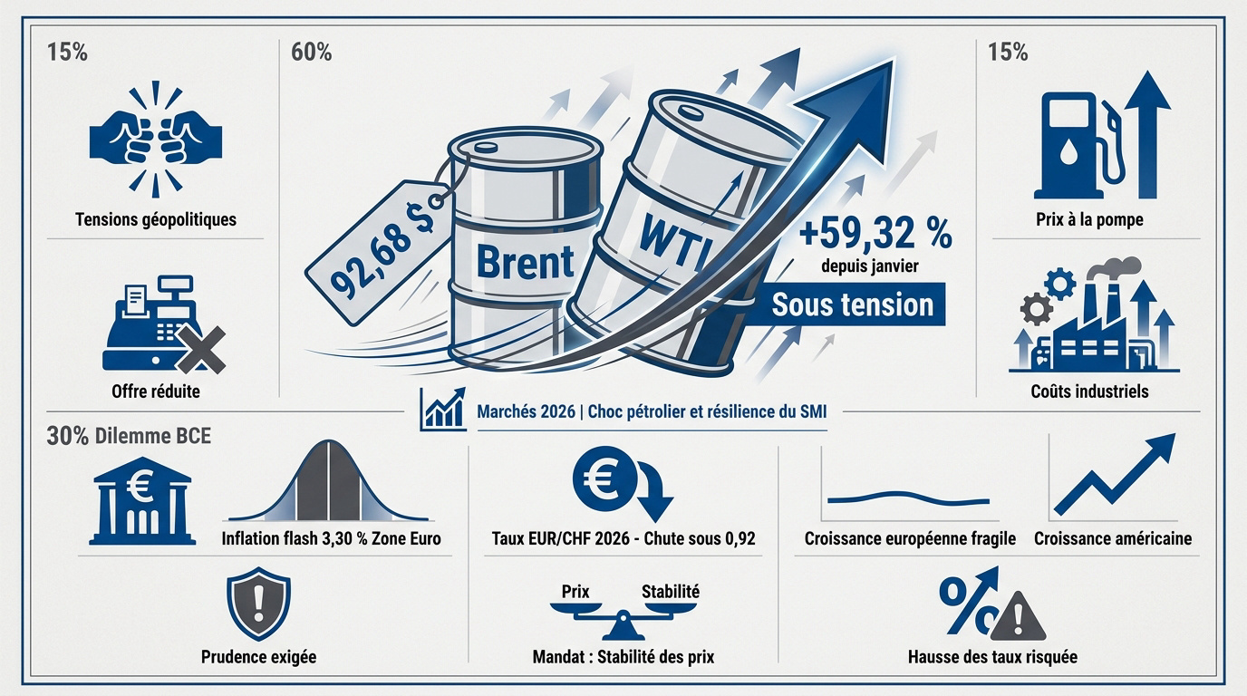 Graphique illustrant la hausse des prix du pétrole et les tensions sur les marchés financiers mondiaux