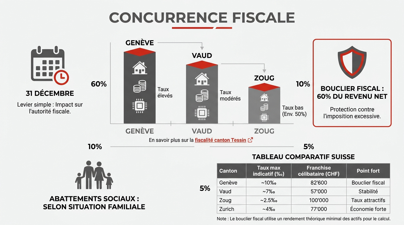 Comparaison fiscale fortune Genève Vaud Zoug
