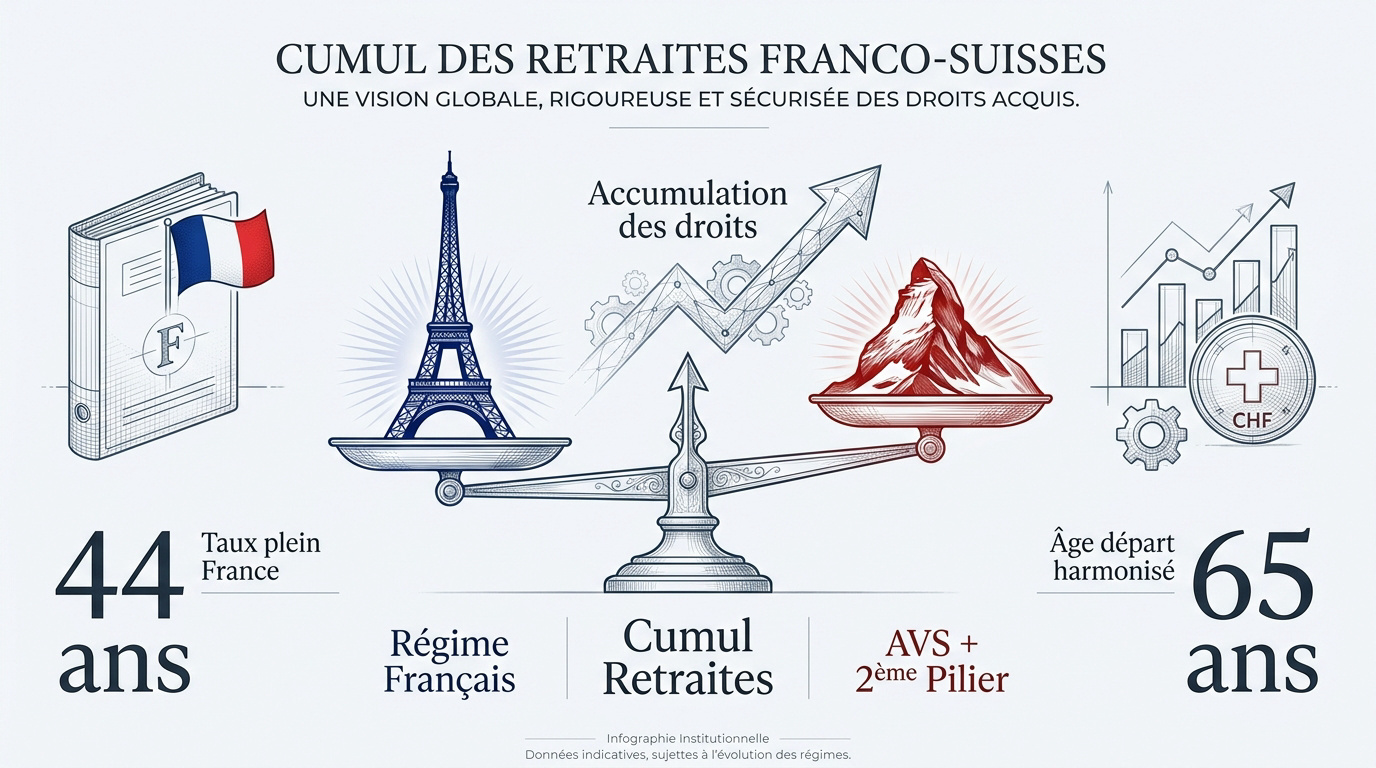 Schéma explicatif du cumul des retraites entre la France et la Suisse