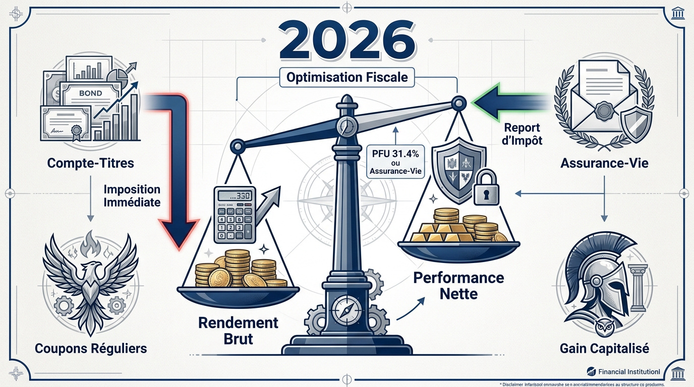 Comparaison graphique entre rendement brut et rendement net après fiscalité 2026