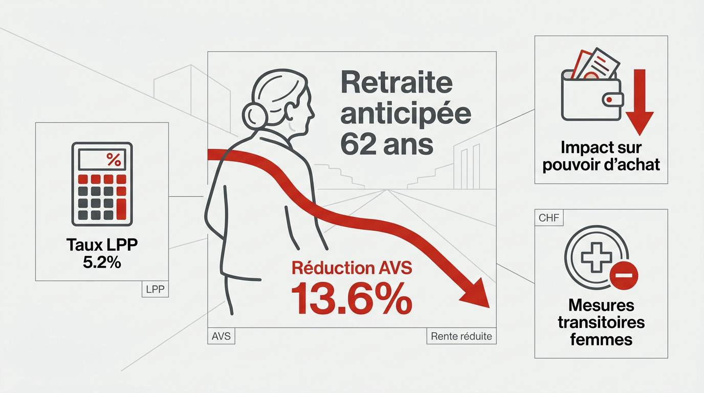 Analyse des pertes financières liées à une retraite anticipée à 62 ans en Suisse