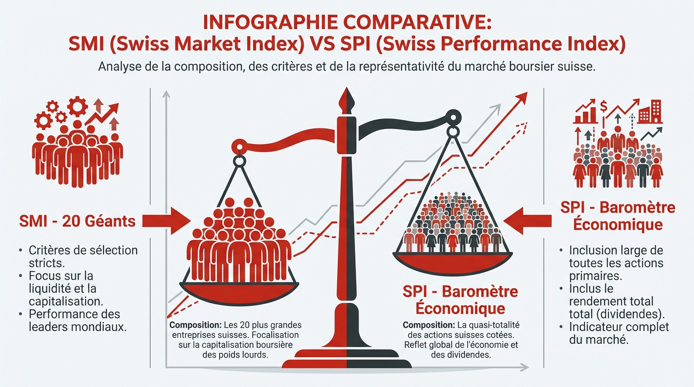 Comparaison graphique entre les indices boursiers suisses SMI et SPI