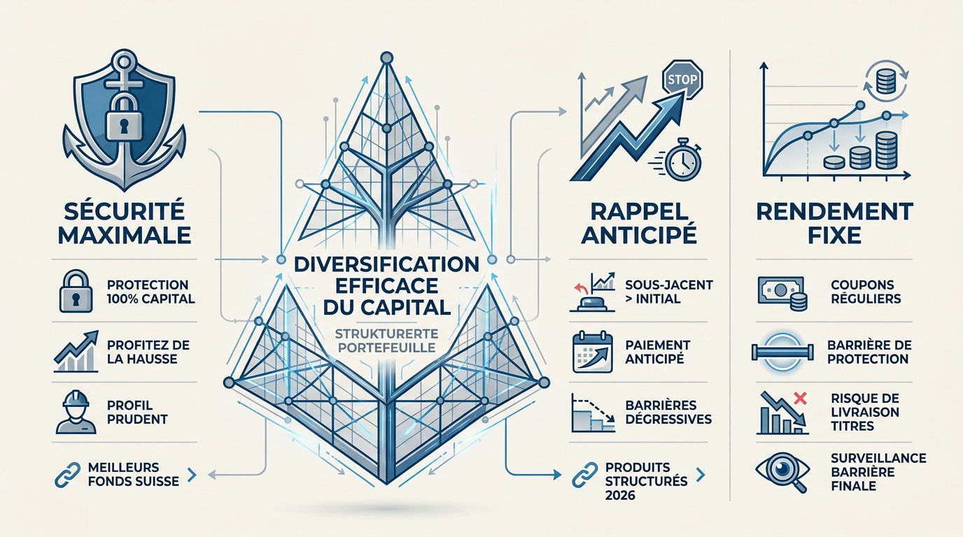 Graphique illustrant la diversification du capital via trois types de produits structurés