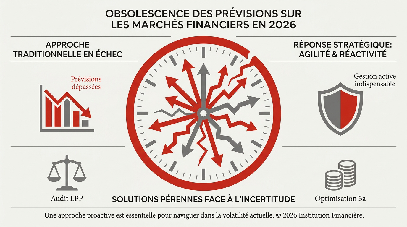 Graphique illustrant l'inefficacité des prévisions financières et la volatilité des marchés en 2026