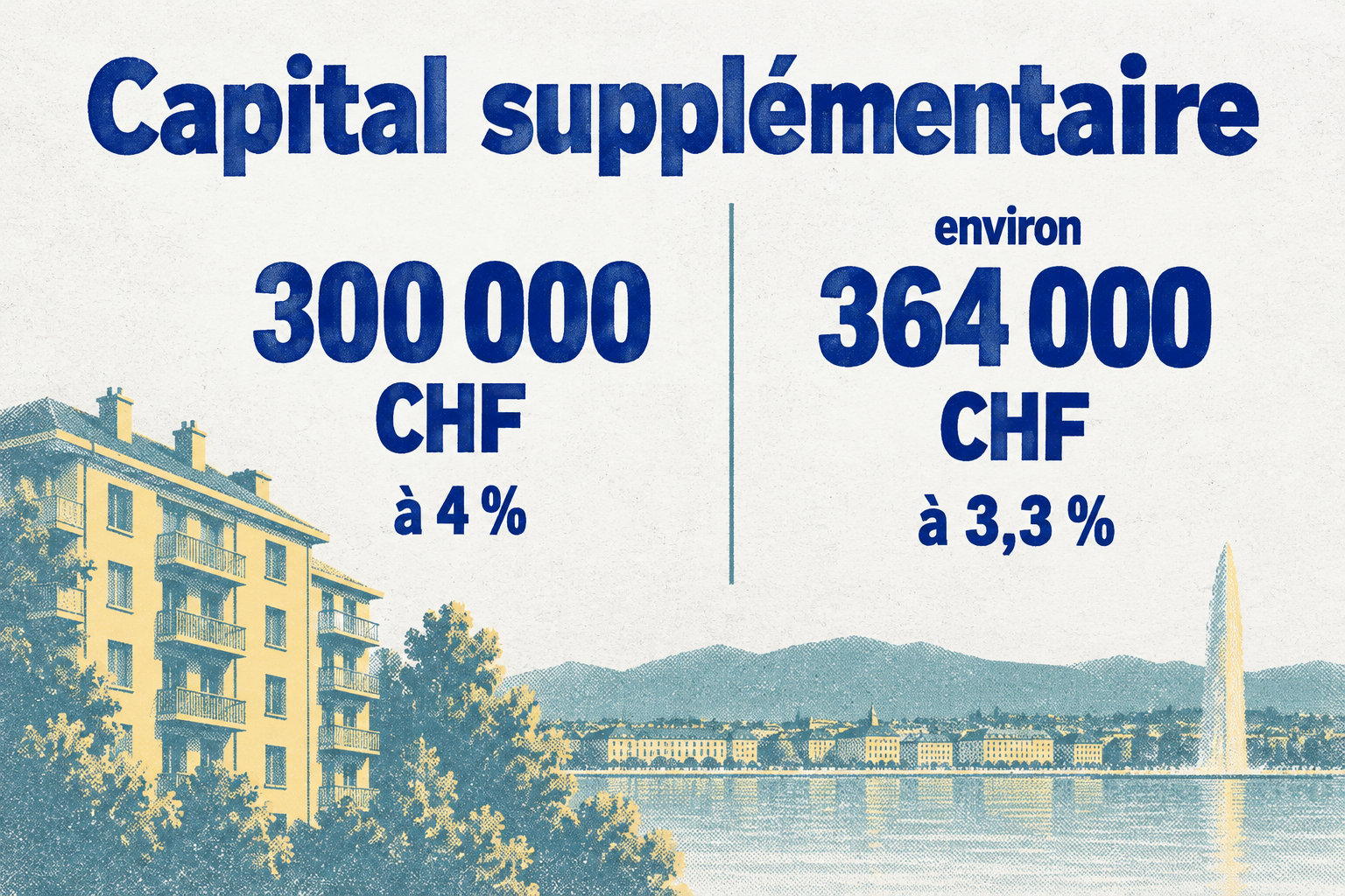 Un écart de logement de 1 000 CHF par mois représente 300 000 CHF de capital supplémentaire avec une règle de 4 %, ou environ 364 000 CHF avec un taux de retrait de 3,3 %.