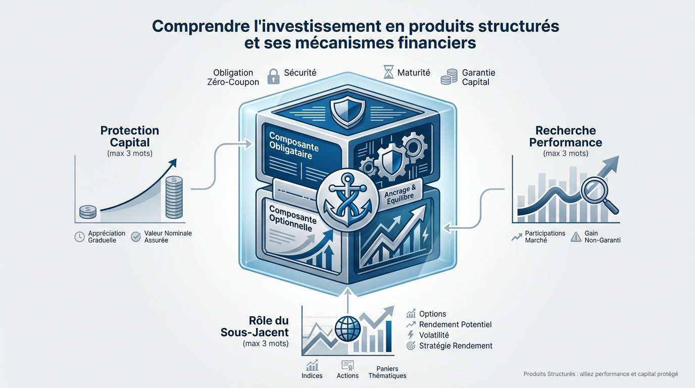 Schéma des mécanismes financiers des produits structurés combinant protection et performance